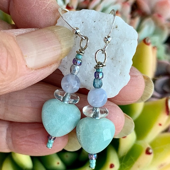 Holiday Glow Mint Amazonite Heart Earrings - Picture 12 of 12